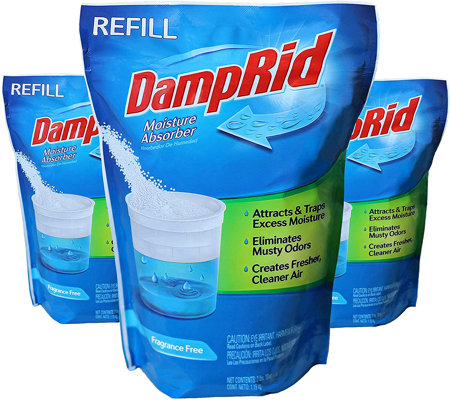 DampRid Refill Fragrance Free Moisture Absorber, 42 oz Bag, White, 3 Count