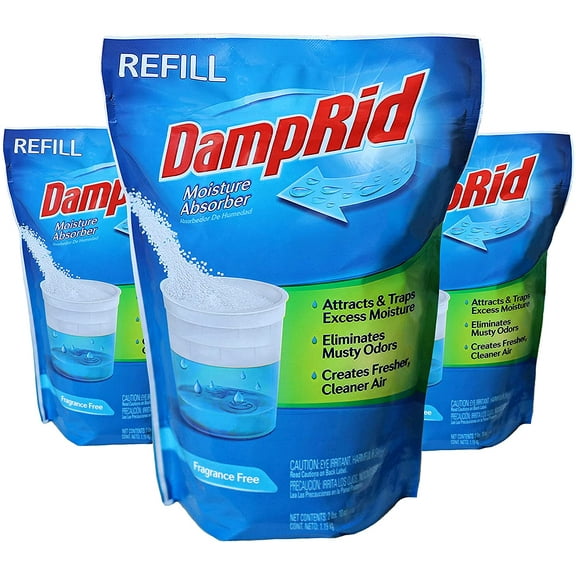 DampRid Refill Fragrance Free Moisture Absorber, 42 oz Bag, White, 3 Count
