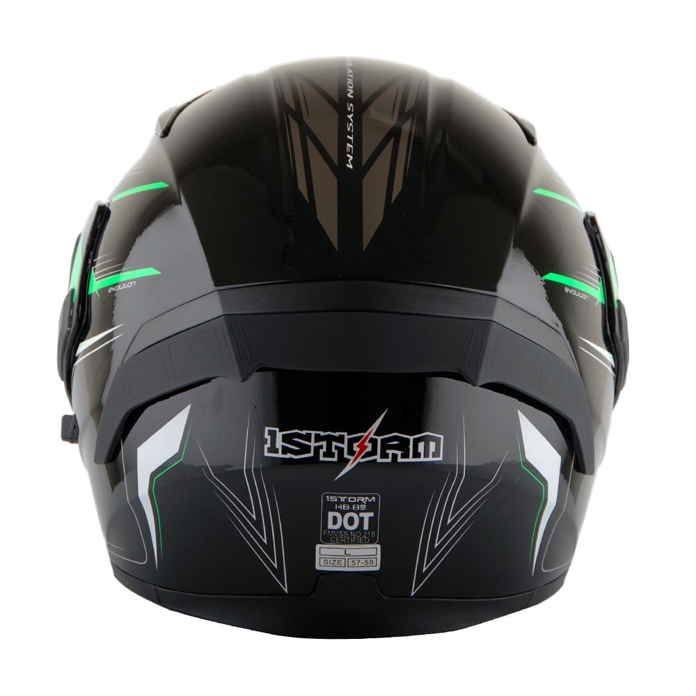 1Storm Motorcycle Modular Full Face Flip up Dual Visor Helmet + Spoiler: HB89 Storm Green