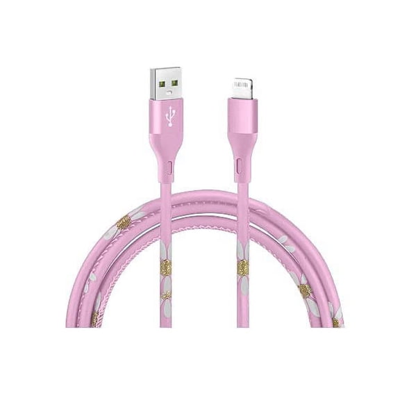 Gabba Goods 6FT Lightning Sync & Charge Cable - Pink Sunflower MFi Certified USB Charging Cable High Speed Data Sync Transfer Cord Compatible with iPhone 13/12/11 Pro Max/XS MAX/XR/XS/X/8/7/Plus/6S