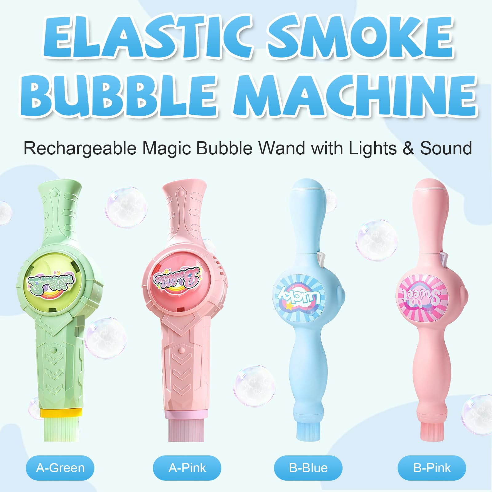 Magic Fog Bubble Machine Wand,Elastic Smoke Bubble Machine,Rechargeable Automatic Smoke Bubble Maker,Colorful Lights & Music,Magic Fog Bubble Wand Summer Christmas Birthday