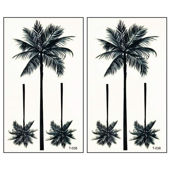 Mini Tattoos 2 Sheets Coconut Palm Beach Tree Cartoon Temporary Tattoo for Men Women Kids Children's Art Fashion Fun Party Tattoos Stickers Fake Body Waterproof (06)