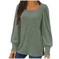 thumbnail image 3 of BiZtdJrK Womens Fall Winter Sweaters Casual Ribbed Knit Long Sleeve Shirts Loose Square Neck Dressy Pullover Blouse Teen Girls Clothes, Army Green, XXL, 3 of 6