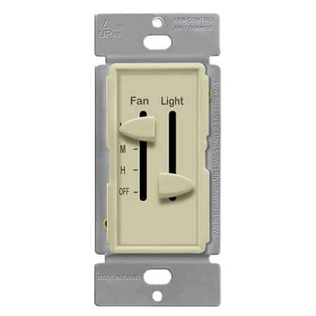 ENERLITES 3 Speed Ceiling Fan Control and LED Dimmer Light Switch, Light and Fan Combination Switch, Single Pole, 2.5A, 300W Incandescent, No Neutral Wire Required, 17001-F3-I-F, Ivory