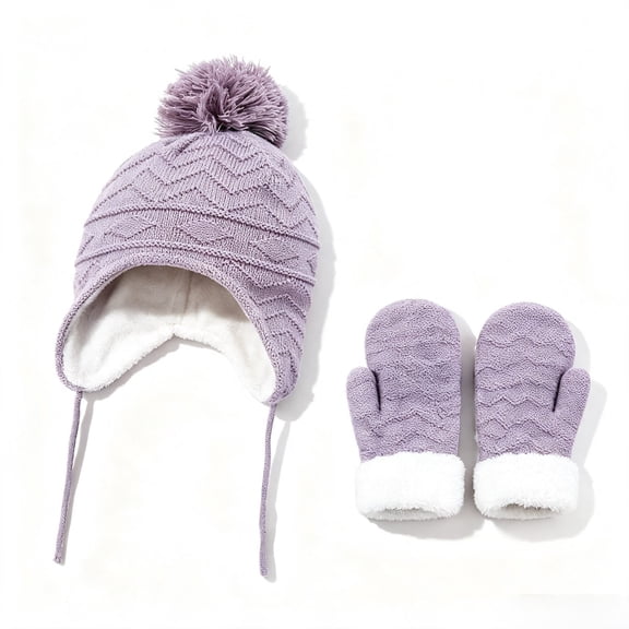 DOVACKA Kids 3-Pack Winter Beanie Hat & Gloves Set, Warm Fleece Lined Knit Cap & Mittens for Baby Toddler Boys Girls, Cozy Outdoor Gift