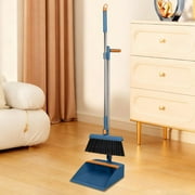 RRJ 180° Rotatable Broom And Dustpan Set, Standing Storage Buckle Type Broom With Scraping Teeth Scraper, Plastic Broom Dustpan For Home Kitchen Floor Cleaning, Indoor Broom For Tile Hardwood
