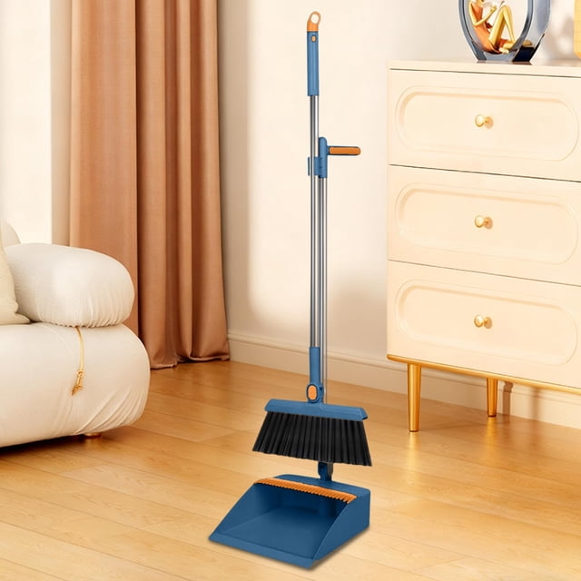 Uscallm Broom And Dustpan Set Indoor Rotatable Standing Storage Buckle Type With Scraping Teeth Scraper Cleaning Tools For Home Kitchen Floor