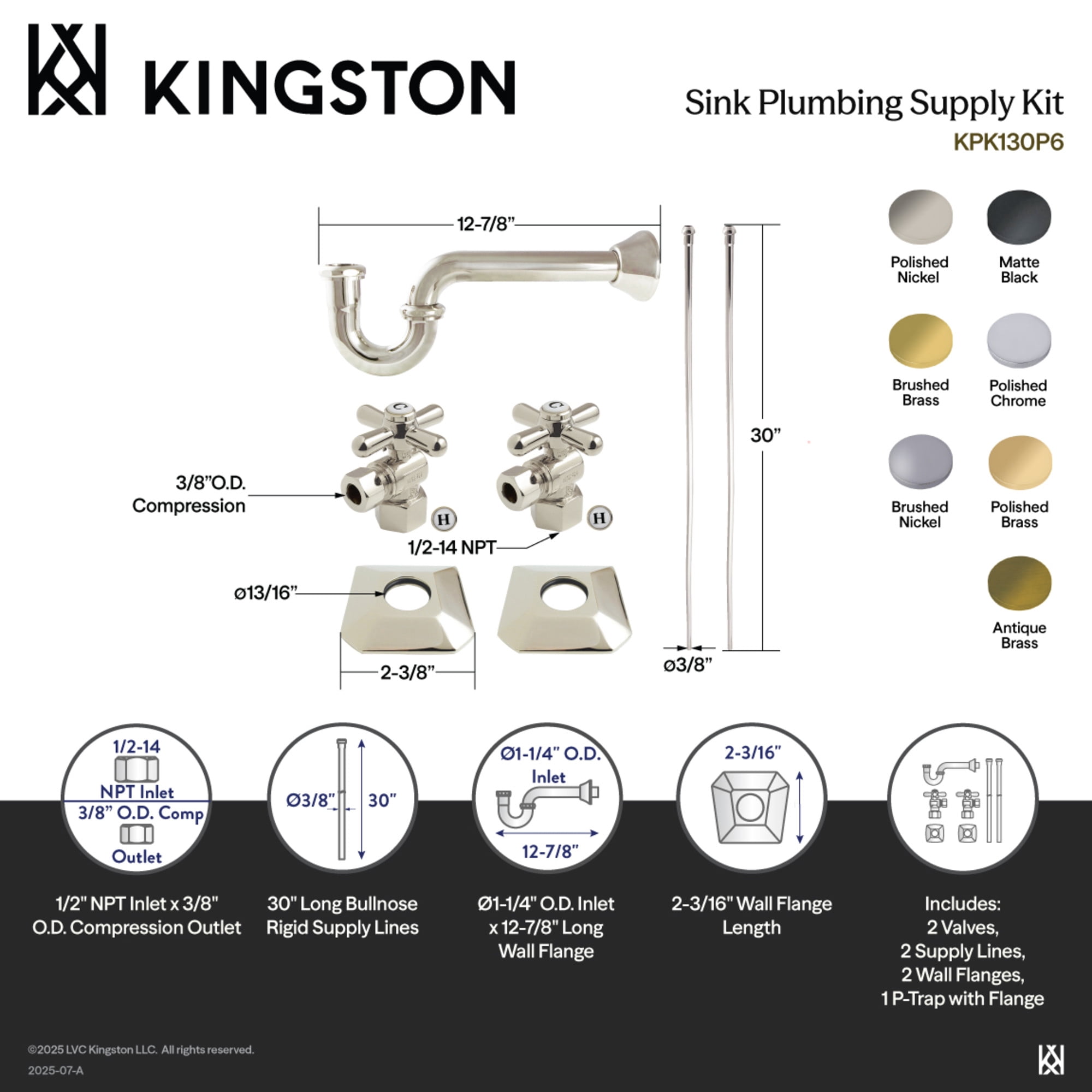 Kingston Brass KPK130P2 Trapeze Modern Plumbing Sink Trim Kit with P-Trap, Polished Brass