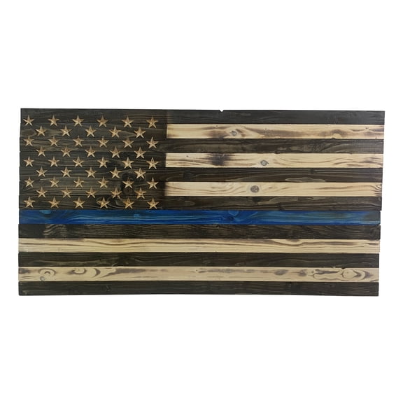 Thin Blue Line Handmade Wooden American Flag Support Police Indoor Outdoor Wall Art