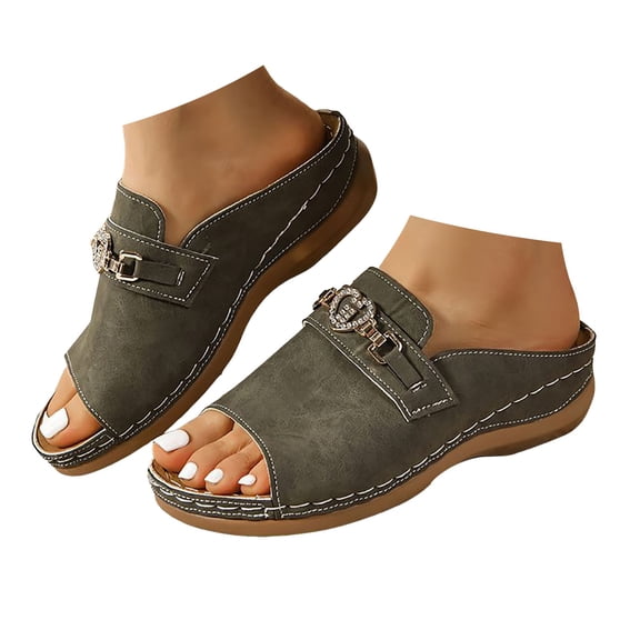 IUJSOY Slippers for WOmen Orthopedic Sandals Comfortable Open Toe Slip on Shoes Fashion Chain Wedges
