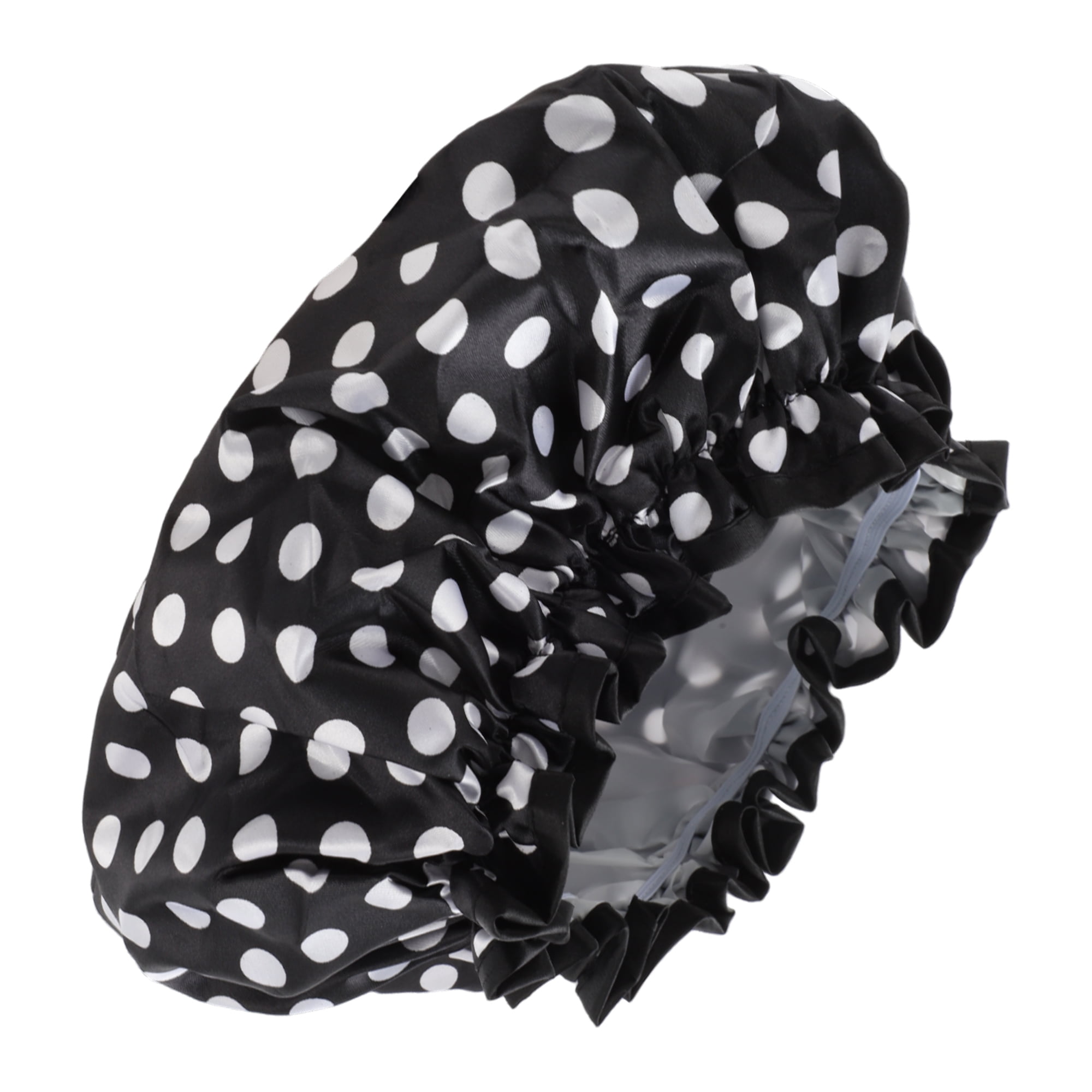 Unique Bargains Double Layer Dots Shower Cap Black White 1 Pc