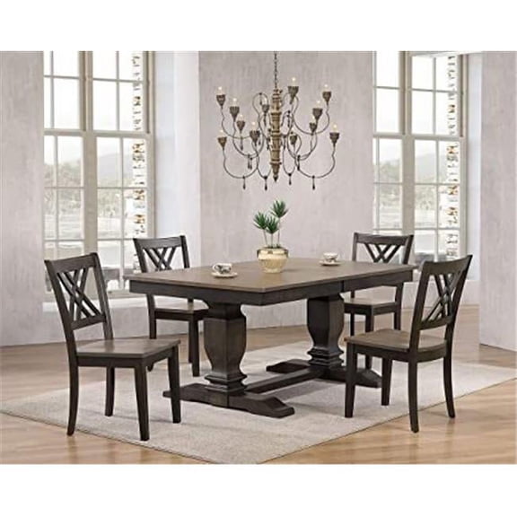 Iconic Furniture RT82-TR-CH56GRSBKS 5 42 x 64 x 82 in. Double Pedestal Transitional Antiqued X-Back Chair Dining Set with Grey Stone & Black Stone Finish - 5 Piece