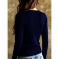 thumbnail image 2 of Women's  Ribbed Knit Top Sheer Mesh V-Neck Long Sleeve Fitted Slim Fit Stretchy Pullover for Fall Winter Layering Date Night Going Out Outfits, 2 of 4