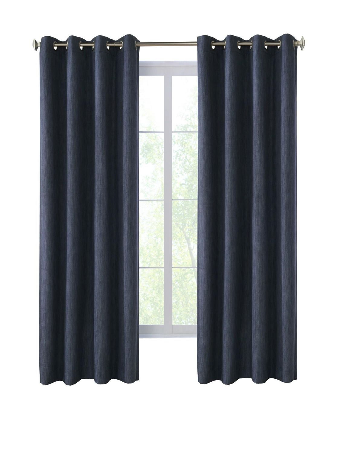 Loft Living Mervyn Textured Faux Linen Room Darkening Grommet Single Curtain Panel 52" x 95" in Denim