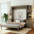 thumbnail image 5 of Harper & Bright Designs Queen Size Murphy Bed with Storage Shelves and Cabinets, Wooden Queen Cabinet Bed Wall Bed with Desk, Folding Wall Chest Bed for Guest Room Office, Gray, 5 of 18