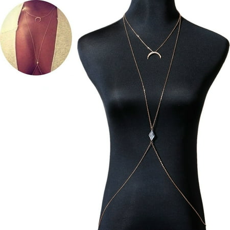 Sexy Body Chain - Sexy Sparkles Bikini Beach Crossover Harness Necklace Waist Belly Body Chain Jewelry
