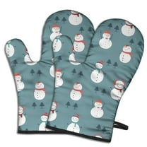 Cute Oven Mitts,Blue Christmas Snowman Pattern Oven Mitt 2-Pack Set,Kitchen Gloves for Oven,Heat Resistant Oven Mitts 7.7"x12"