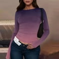 thumbnail image 2 of bbyeadc Purple Long Sleeve Shirt for Woman Round Neck Strechy Going Out Tee Shirts Spring Fall Winter Y2k Gradient Slim Fit Tee Top Pullover, Purple XS, 2 of 5