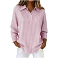 thumbnail image 2 of Women's Striped Button Down 3/4 Sleeve Shirt Tops Blouses with Classic Collar for Casual Business Work Office Vacation Outfits Fashion Essential Gift for Women | Aestivo,Pink XL, 2 of 9