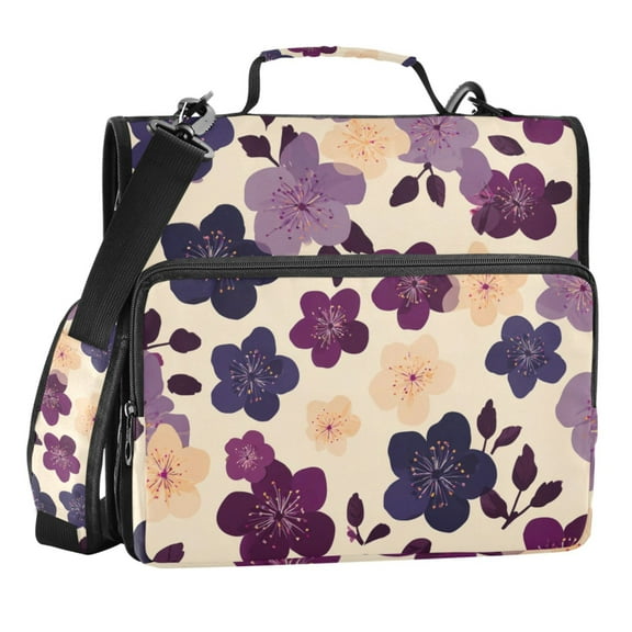 Zipper Binder Spring Flowers 1.5 Inch Binder Folder Bag with Shoulder Strap and Handle