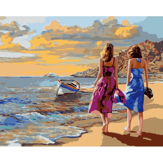 Painting by Numbers kit Crafting Spark Walk near the Sea J017 19.69 x 15.75 in