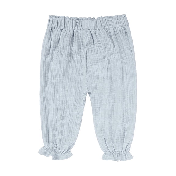 Hihipz Toddler Girls Ruffle Hem Gauze Pants Elastic Waist Crinkle Fabric Pants Soft Everyday Trousers