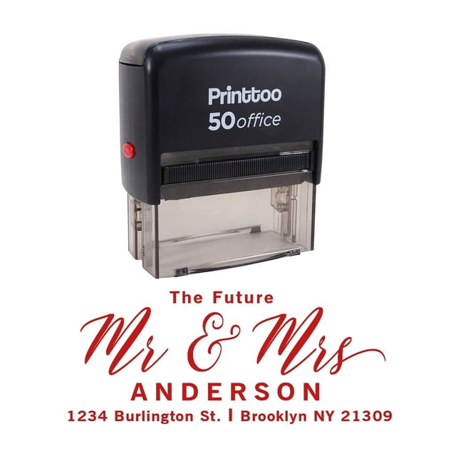 Printtoo Personalized Red Self Inking Address Custom Future Mr Mrs Rubber Stamper-68 x 30 mm