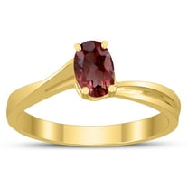 SZUL Women's Solitaire Oval 6X4MM Garnet Gemstone Twist Ring in 10K Yellow Gold