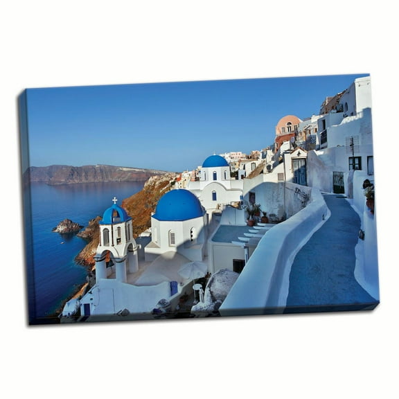 Gango Home Decor Blue Domes and Walkway by Larry Malvin (Ready to Hang); One 36x24in Hand-Stretched Canvas