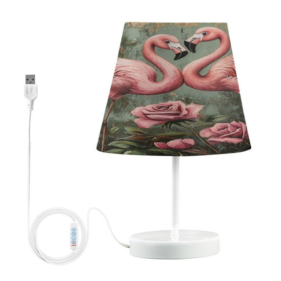 WOBOGO Ragged Pink Flamingo Table Lamps Bedroom 3-Speed Dimmable Farm Style with Fabric Shade for Reading and Home Office