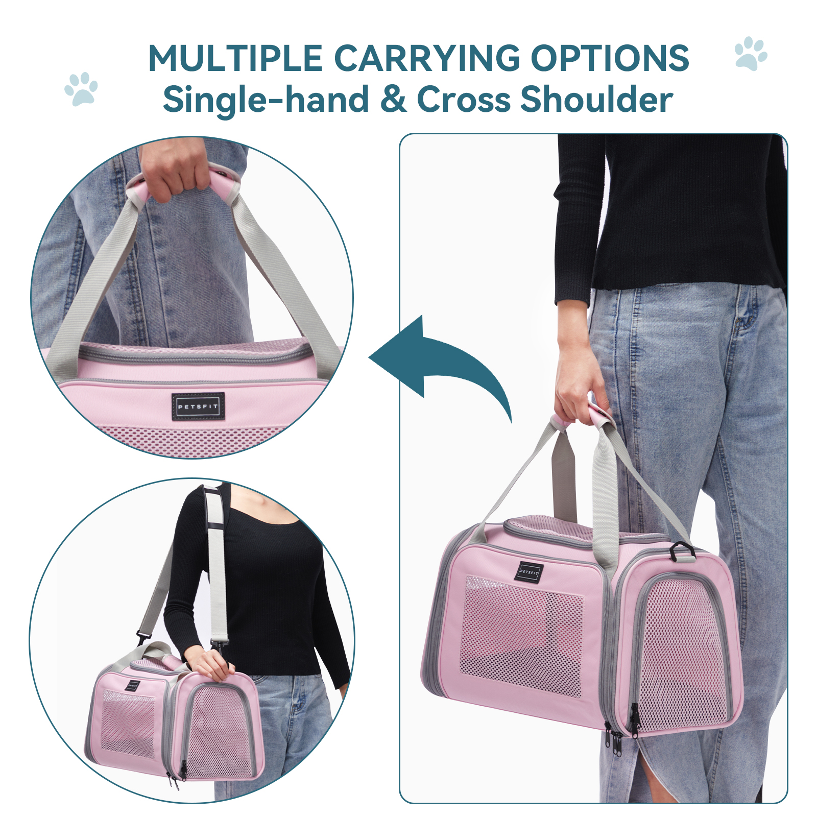Petsfit Airline Approved Cat Carrier, Soft-Sided, Pink photo 2