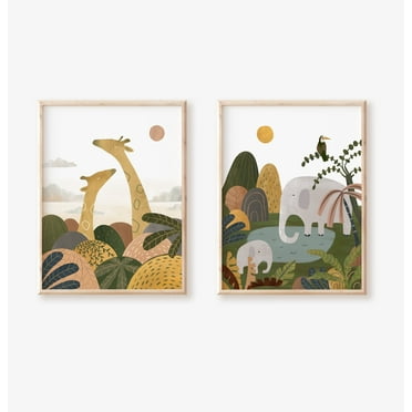Safari Nursery Decor, Safari Wall Decor, Nursery Wall Decor, Safari Art Print Set of 2 UNFRAMED  11x14''