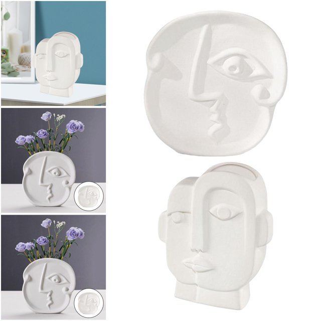 2 Jarrones de Cerámica para Flores, Jarrones, Macetas, Estatuas, Adornos de Escritorio, Decoración BLESIY Jarrón de cerámica con cara