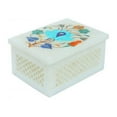 thumbnail image 2 of Antique White Marble Jewelry Box Turquoise Inlay Stone Art, 2 of 4