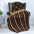 thumbnail image 4 of Victorian Style Soft Flannel Fleece Throw Blanket, Vintage Design with Earth Tone Stripes and Damask Pattern, Cozy Plush for Indoor and Outdoor Use, 50" x 70", Charcoal Grey and White, by Ambesonne, 4 of 5