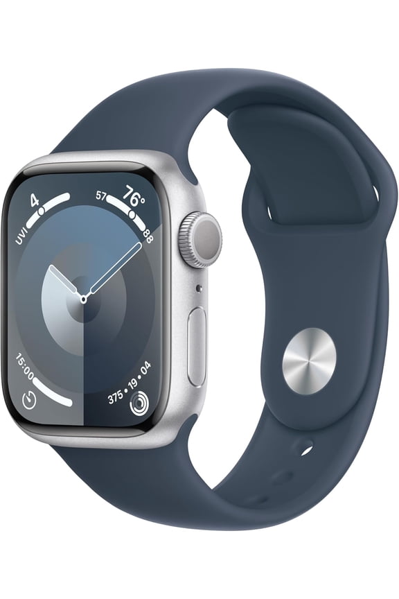 Restored Apple Watch Series 9 GPS 45mm Silver Aluminum Case with Storm Blue Sport Band - M/L (Refurbished)