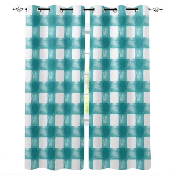 Blackout Curtains for Bedroom, Turquoise Buffalo Check Room Darkening Window Drapes for Living Room, Farmhouse Modern Teal Plaid Thermal Insulated Grommet Curtains, 42x54 inch, 2 Panels