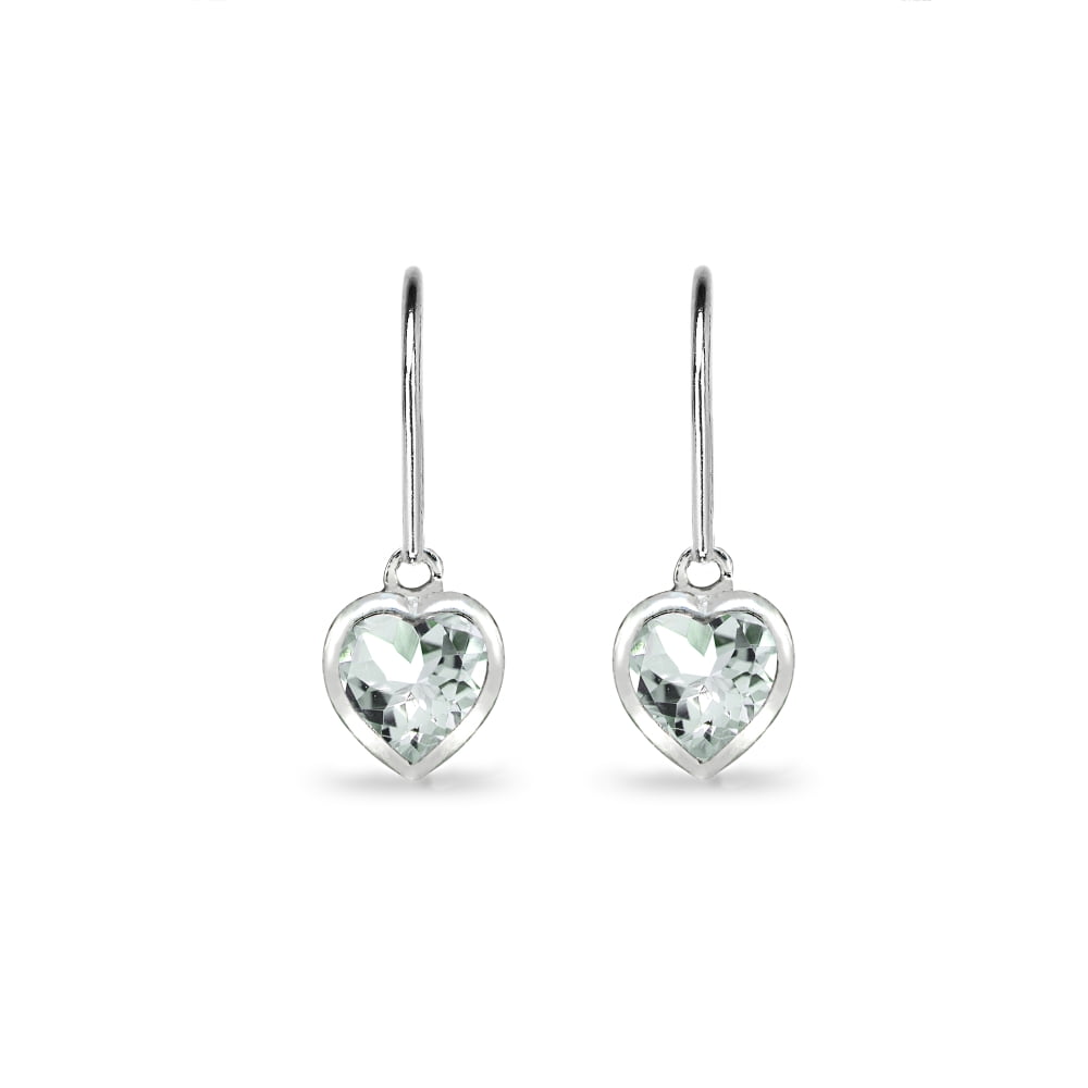Aquamarine 6mm Heart Bezel-Set Dainty Dangle Leverback Earrings in Sterling Silver