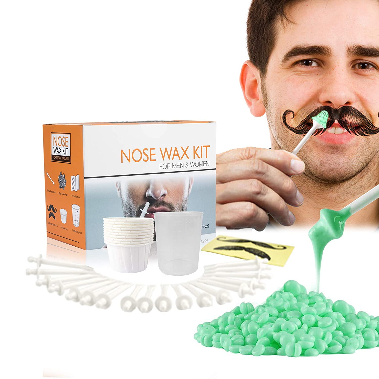 Nose Wax Nose Hair Lip Hair Wax Kit for Men and Women Nose Hair Removal Wax 50g Wax 20 Wax Applicators 10 Nose Wax Pod 1 Measuring Cup 8 Moustache Stencils Nose Wax Nose Hair Lip Hair Wax Kit for Men and Women Nose Hair Removal Wax 50g Wax 20 Wax Applicators 10 Nose Wax Pod 1 Measuring Cup 8 Moustache Stencils