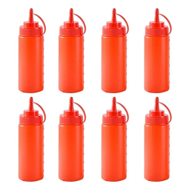 8Pcs Portable Sauce Bottles Salad Condiment Bottles 250ml for Condiments Syrup Ketchup Red