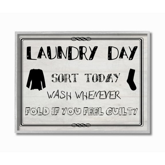 Stupell Industries Laundry Day Funny Word Black And White Wood Textured Design Gray Farmhouse Rustic Framed Giclee Texturized Art by Sheldon Lewis