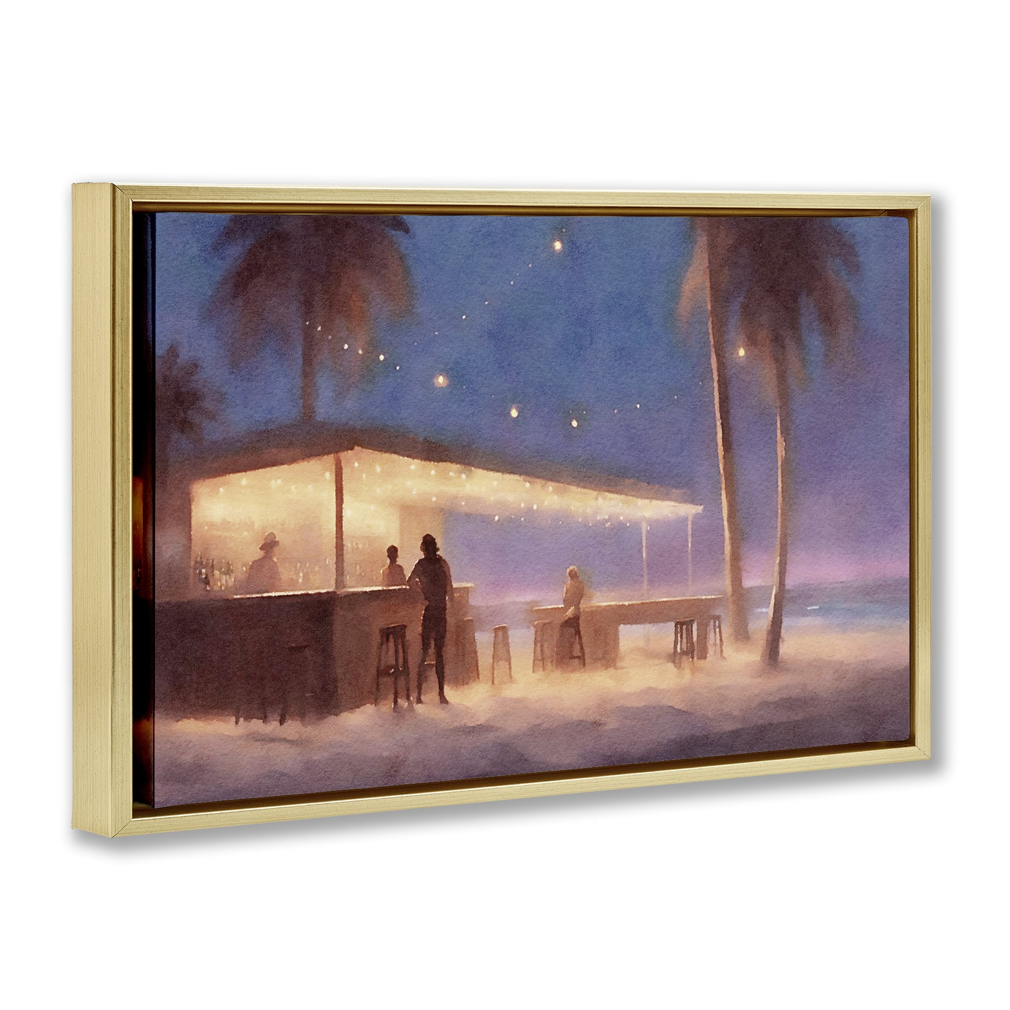 Stupell Industries Evening Beach Bar Nautical & Beach Painting Gold Floater Framed Canvas Art Print Wall Art, 25 x 17