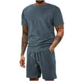 thumbnail image 1 of Fengqque Summer 2Pcs Men's Casual Clothes Set, Short Sleeve T-Shirt Tops Shorts with Pocket Solid Color Tracksuit Set Navy M(M), 1 of 4