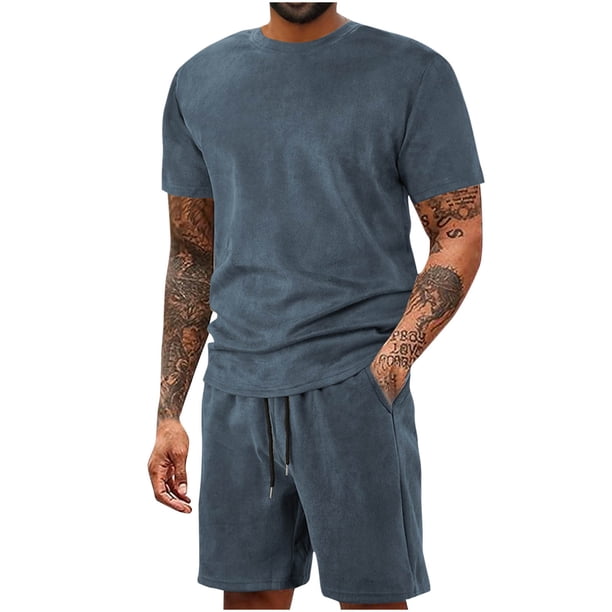 Conjunto de Manga Larga de Dos Piezas para Mujeres Bolsillo de Color Sólido Cuello Redondo Manga Corta Superior Y Elasticidad Pantalones Cortos Poliéster, Juego de Moda de Ocio