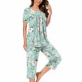 thumbnail image 2 of Sexy Pijama Conjunto para las Mujeres, Cuello Redondo Blusa de Manga Corta Y Pantalones, Traje de Moda Casual, 2 of 9