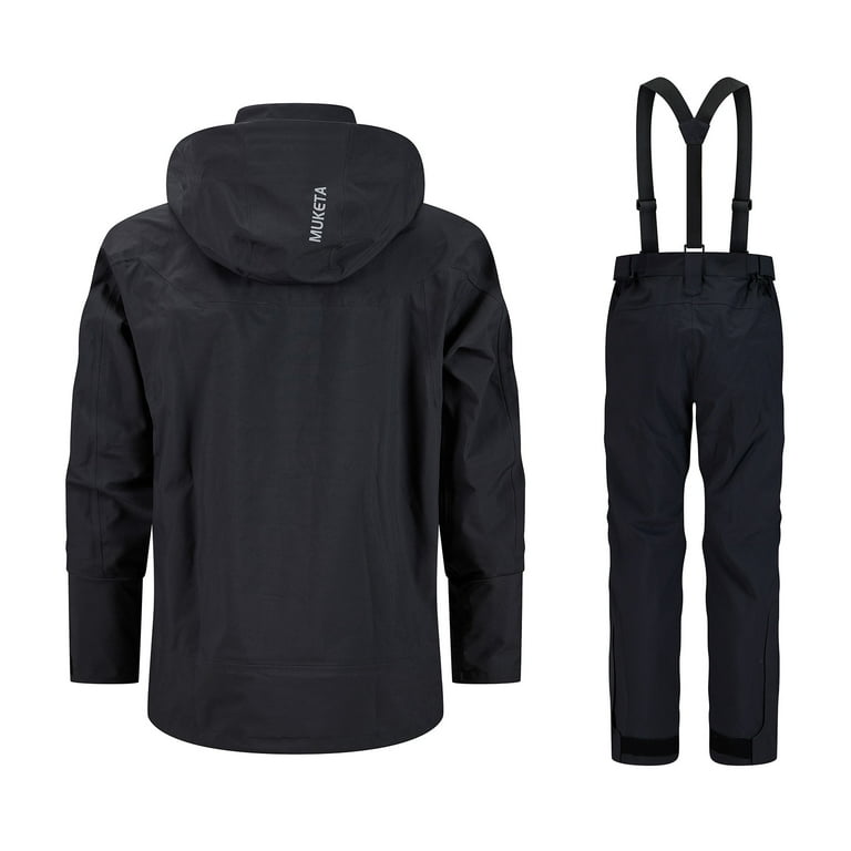 Muketa Fishing Rain Suit Breathable and Waterproof Wading Jacket & Bib Pants Set Pro All Weather Rain Gear, Size: XL, Black