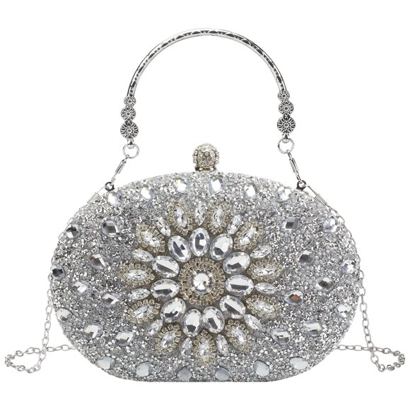 Monedero de mano Suhatjia Rhinestone Pearl Silver para mujer