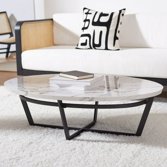 Safavieh Placido Abstract Oval Coffee Table, White Marble/Black