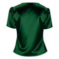 thumbnail image 6 of Sillenn Women's Satin V-Neck Blouse Puff Short Sleeve Wrap Front Ruched Waist Top Silky Slim Fit Elegant Satin Silk Shirt Dressy Casual Office Work Tops Trendy Going Out Cropped Blouses Green M, 6 of 7