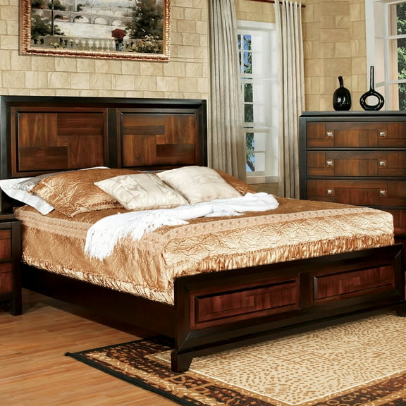 Transitional Solid Wood Queen Bed, /walnut With Contemporary Bedroom Parquet Headboard Design Size Style Finish And